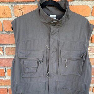 Vintage Columbia Fishing Vest Men's Large Dark Gray Omni Dry GRT Travel Utility